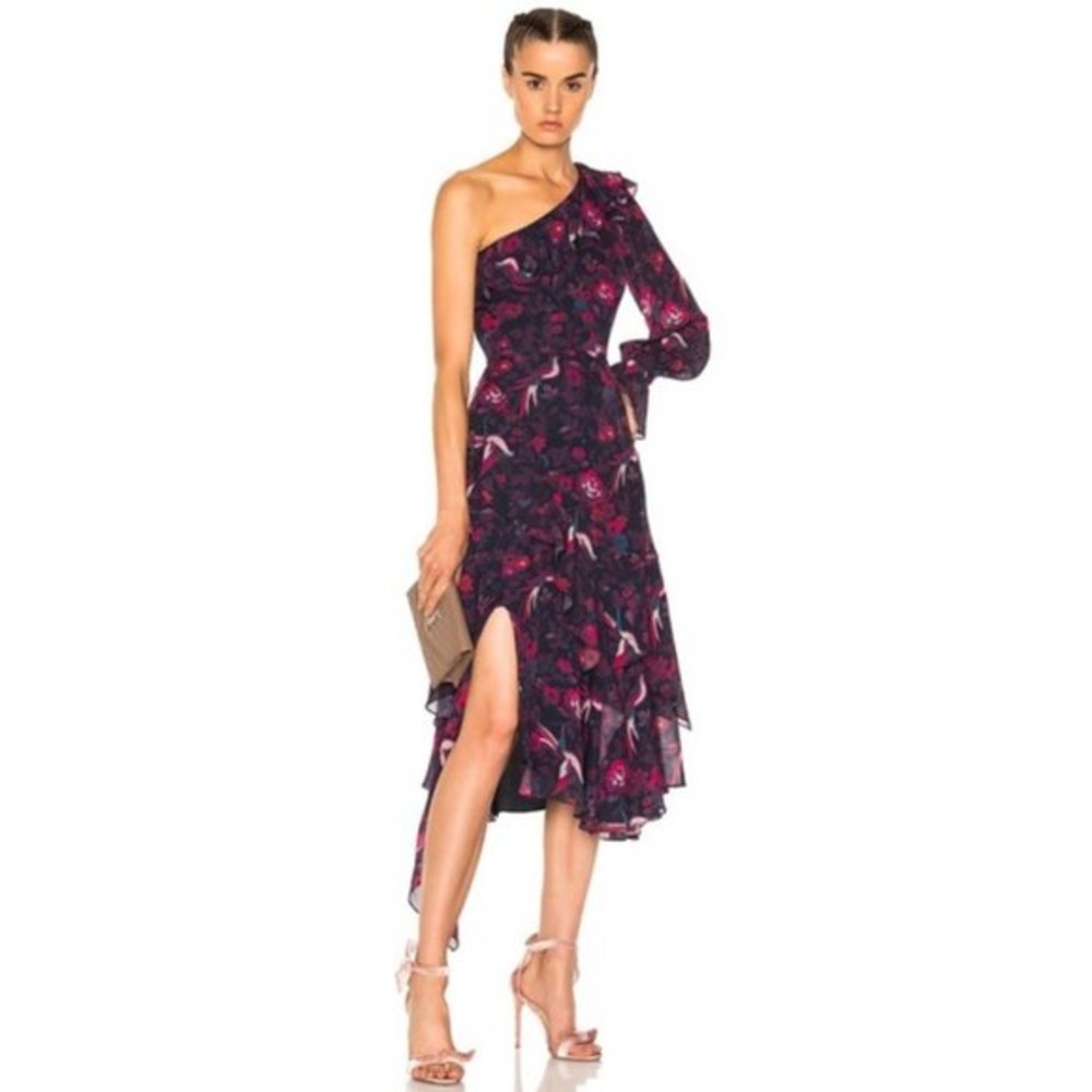 Anthropologie Tanya Taylor 100% Silk Floral Ruffled Slit Isua Midi Dress Formal